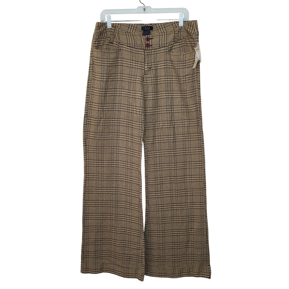 Brown Plaid Wide Leg Pants 11 70s‎ Dark Academia Preppy Old Money Espresso Girl